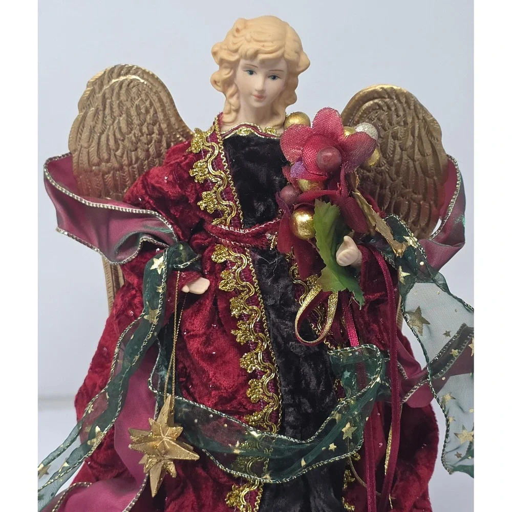 Elegant Christmas Angel Tree Topper Red Velvet Gold‎ Wings